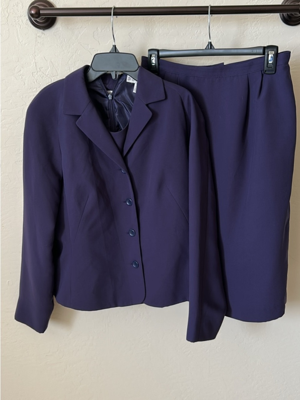 Vintage Dress Barn Women's Purple Two-Piece Suit Jacket and Skirt